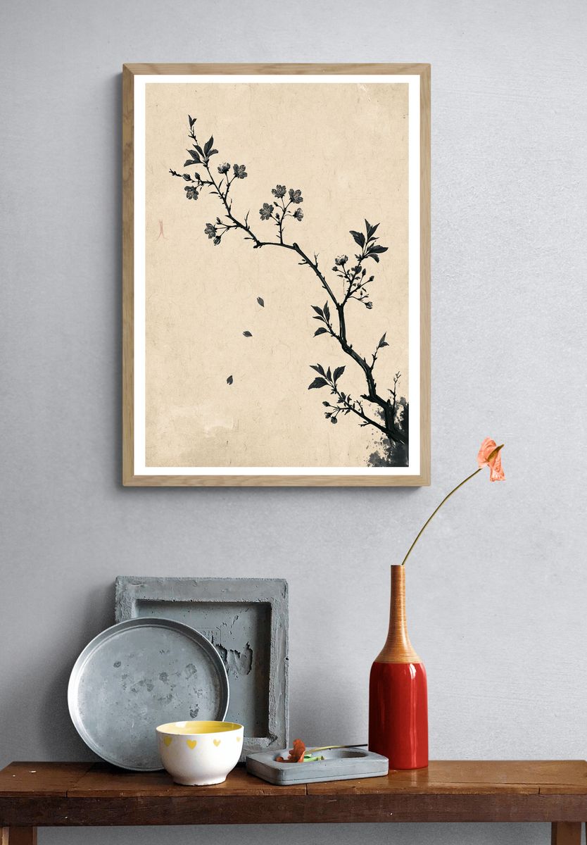 Cherry Blossom Branch Ink Print. — room view 3