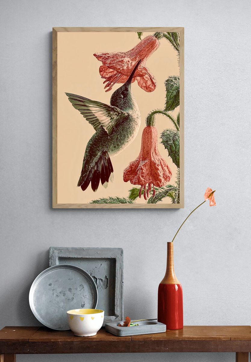 Hummingbird and Fuchsia Botanical Print. — room view 3