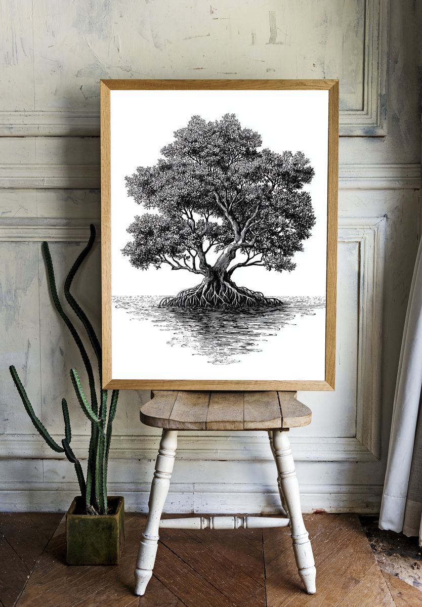 Mangrove Tree Ink Poster. — room view 1