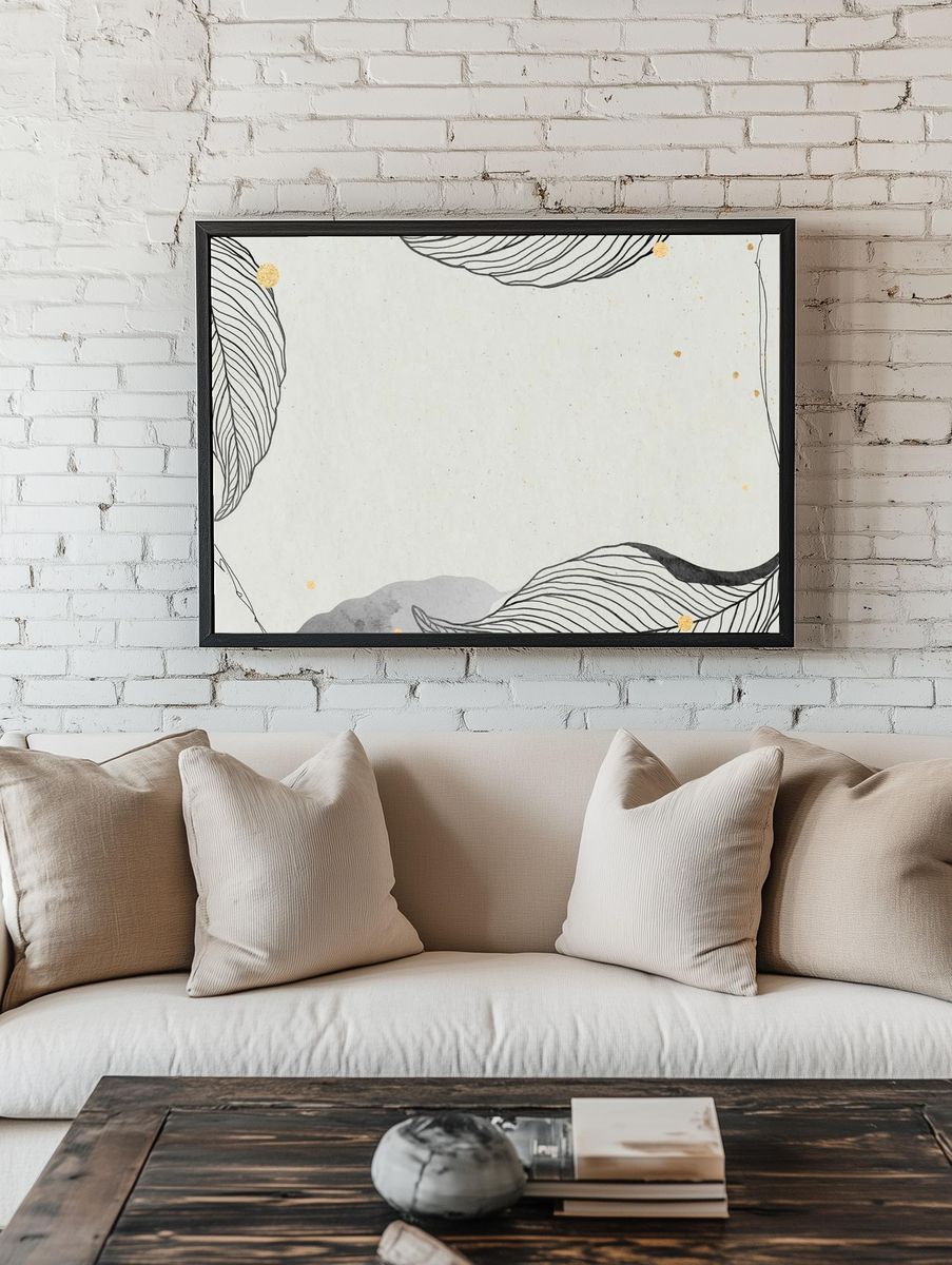 Oriental leaves gold detailed frame. room preview
