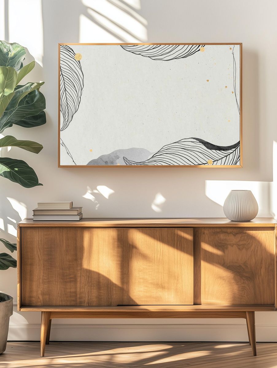 Oriental leaves gold detailed frame. — room view 3