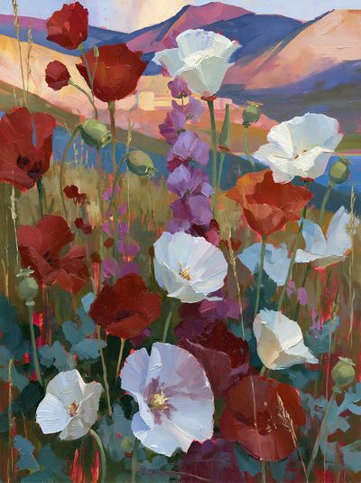 Wildflower Meadow Landscape Print. poster