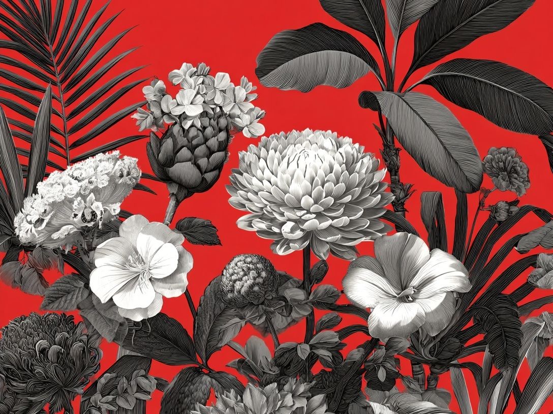Tropical Floral Red Botanical Print. poster detail
