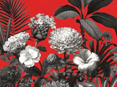 Tropical Floral Red Botanical Print. poster print