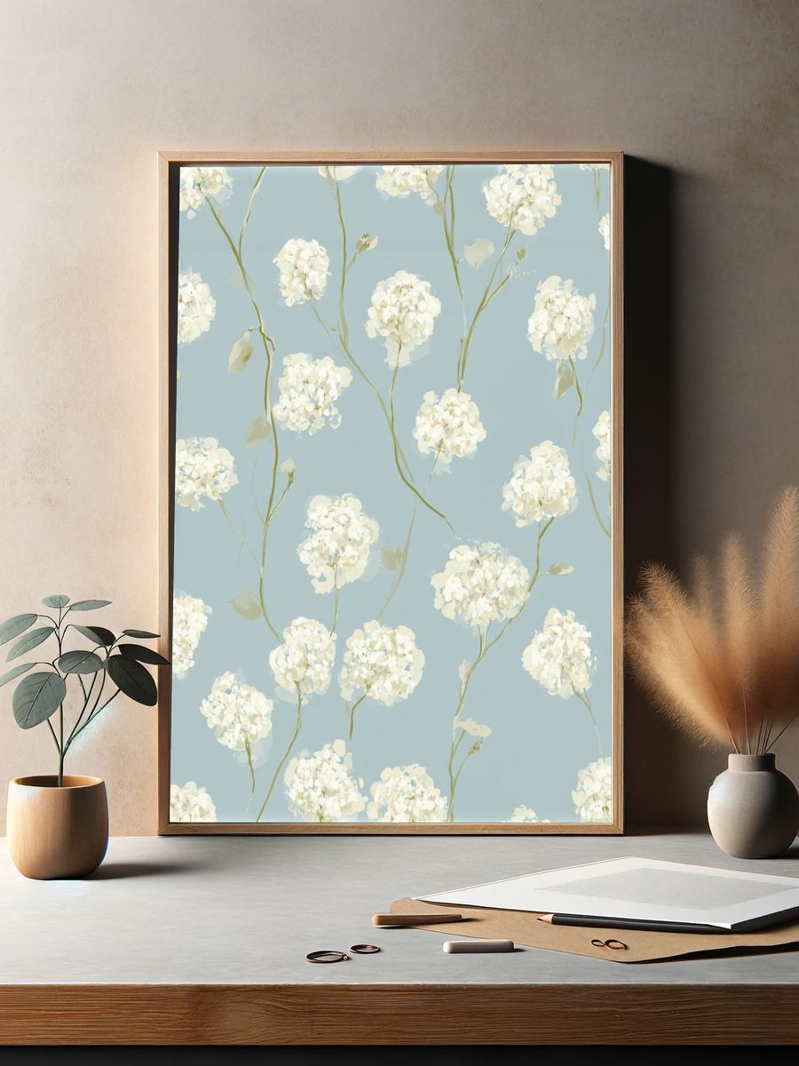 Blue Hydrangea Botanical Print. — room view 2