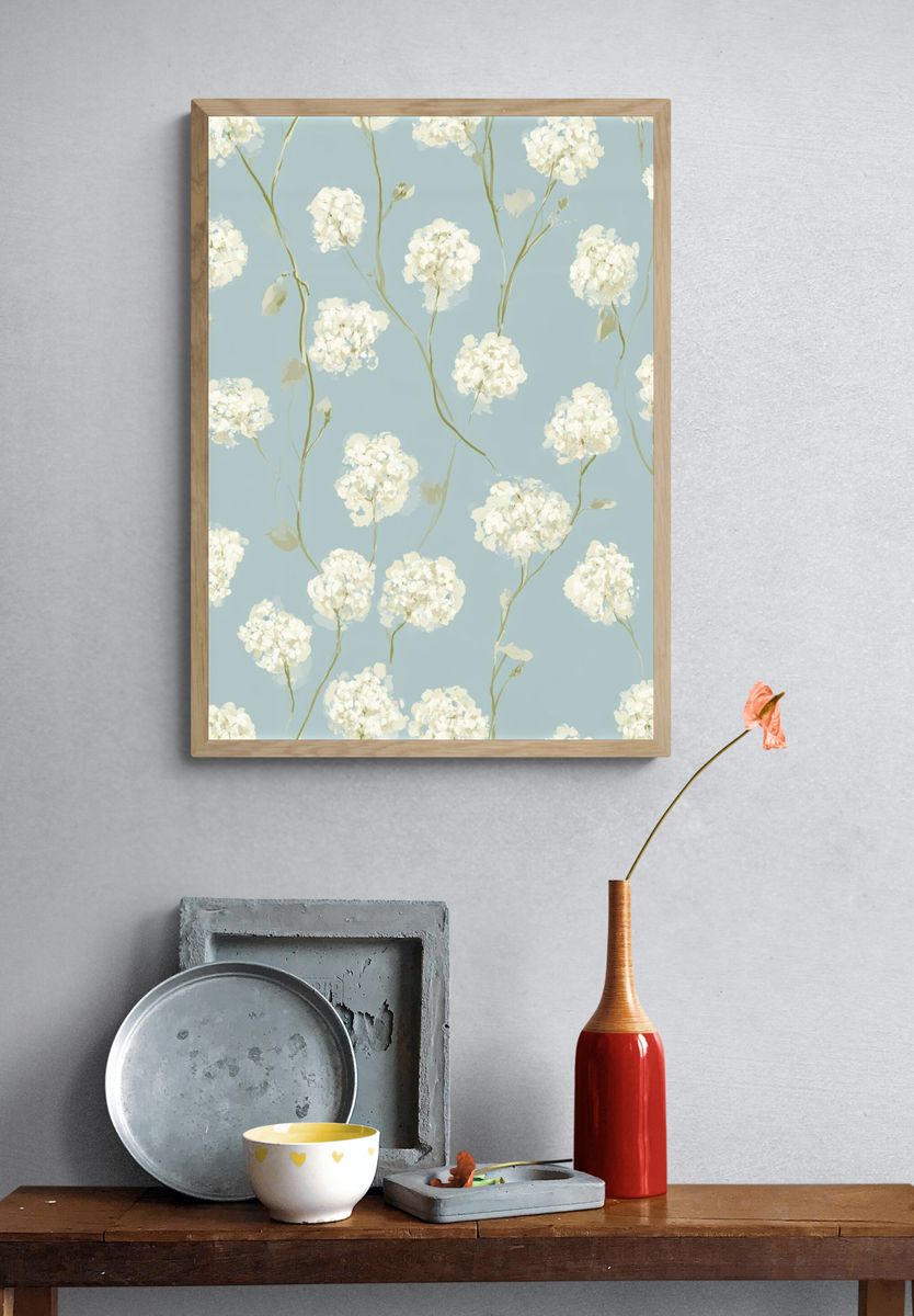 Blue Hydrangea Botanical Print. — room view 3