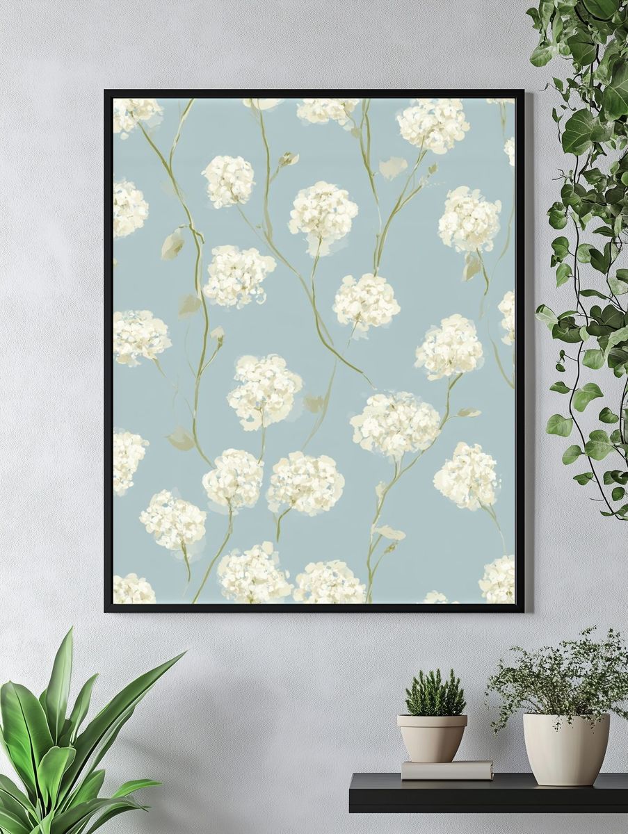 Blue Hydrangea Botanical Print. — room view 4