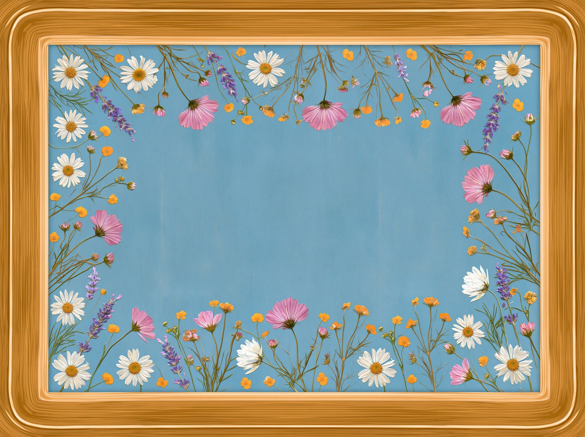 Floral Border Blue Botanical Print. poster — botanical art