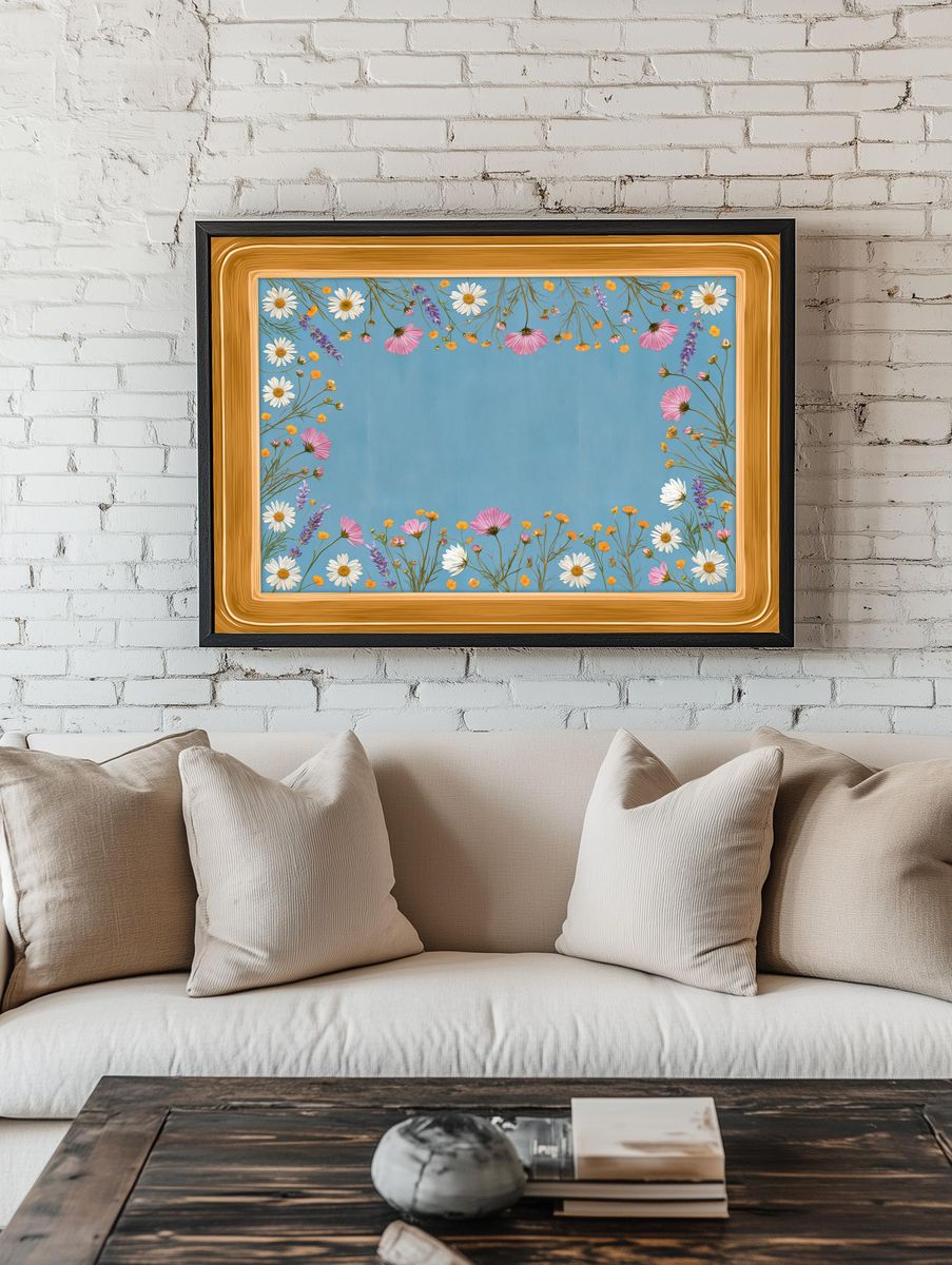 Floral Border Blue Botanical Print. — room view 1