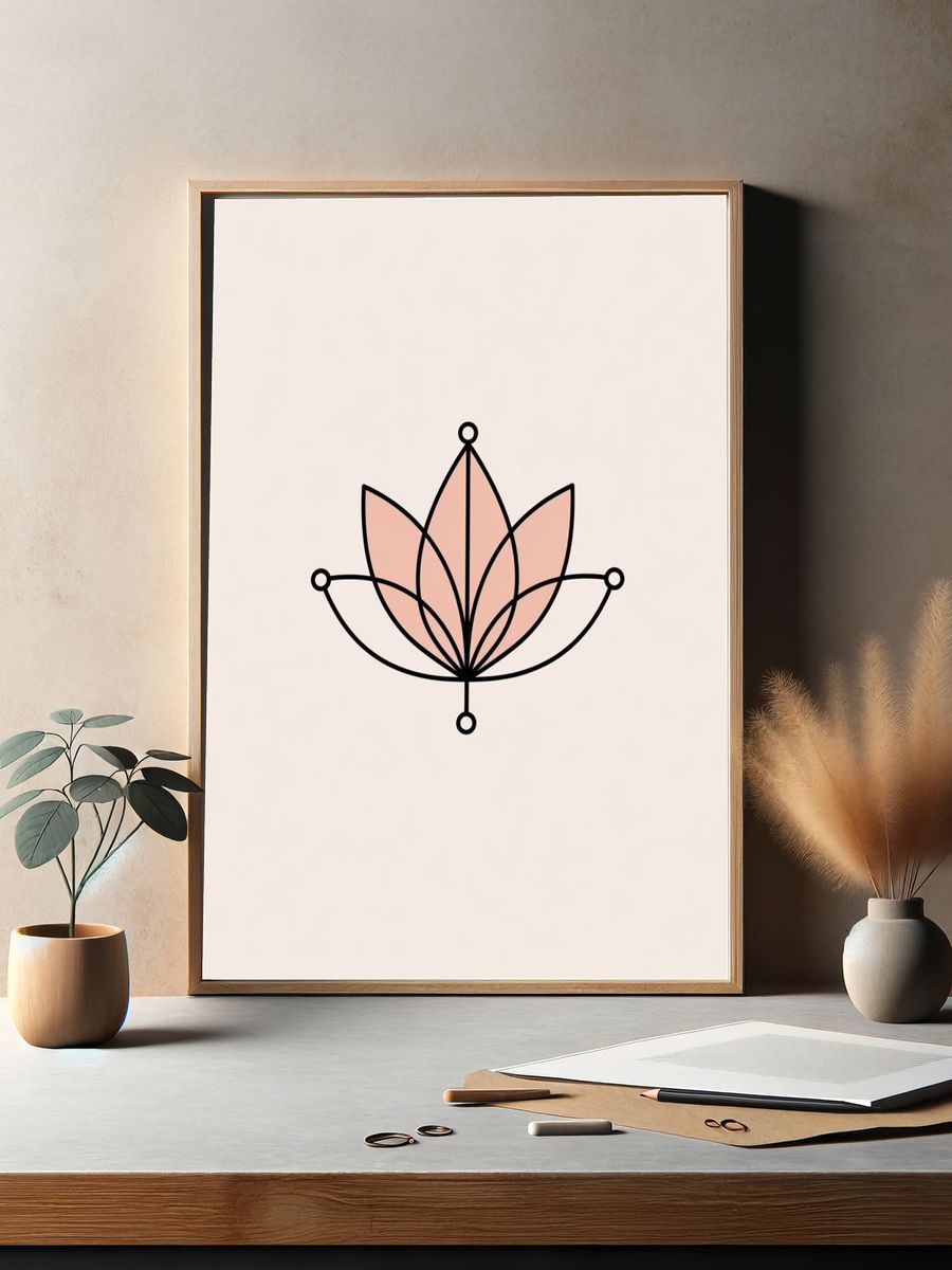 Lotus Line Art Poster. — room view 2