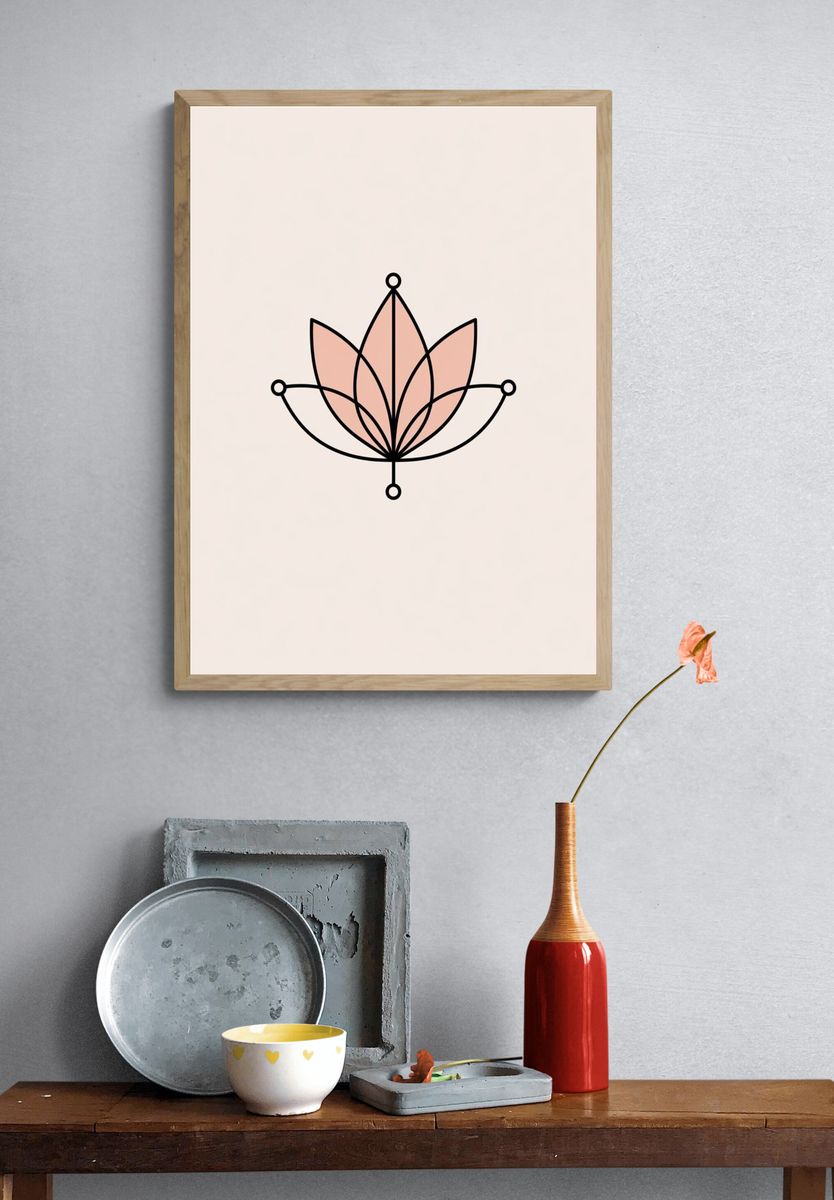 Lotus Line Art Poster. — room view 3