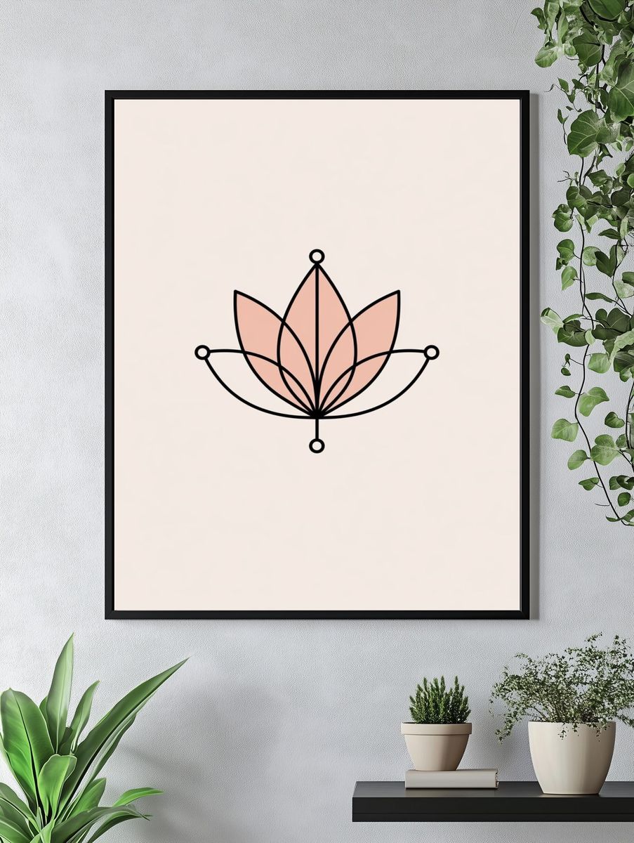 Lotus Line Art Poster. — room view 4