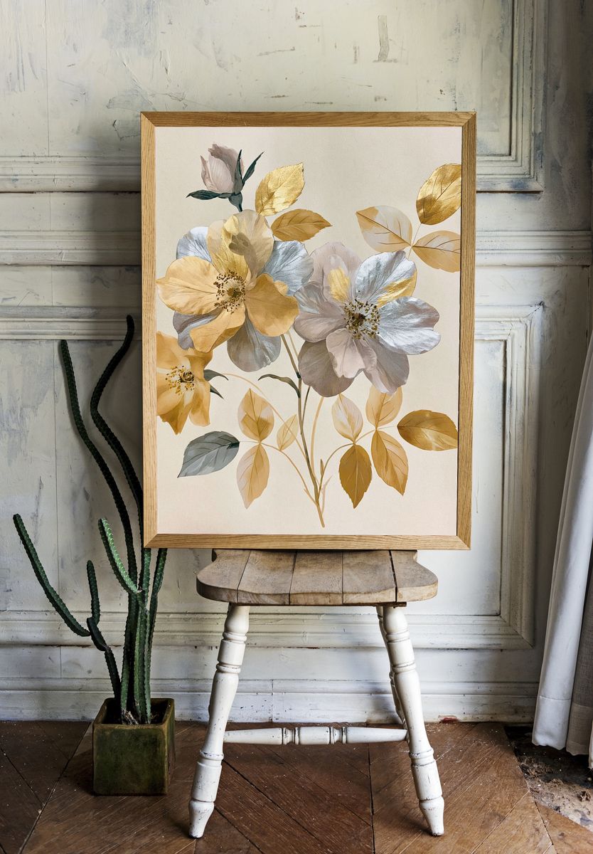 Golden Floral Botanical Poster. — room view 1