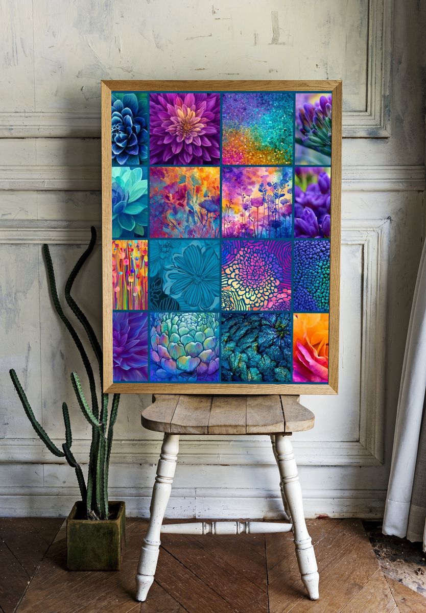 Colorful Floral Collage Poster. room preview