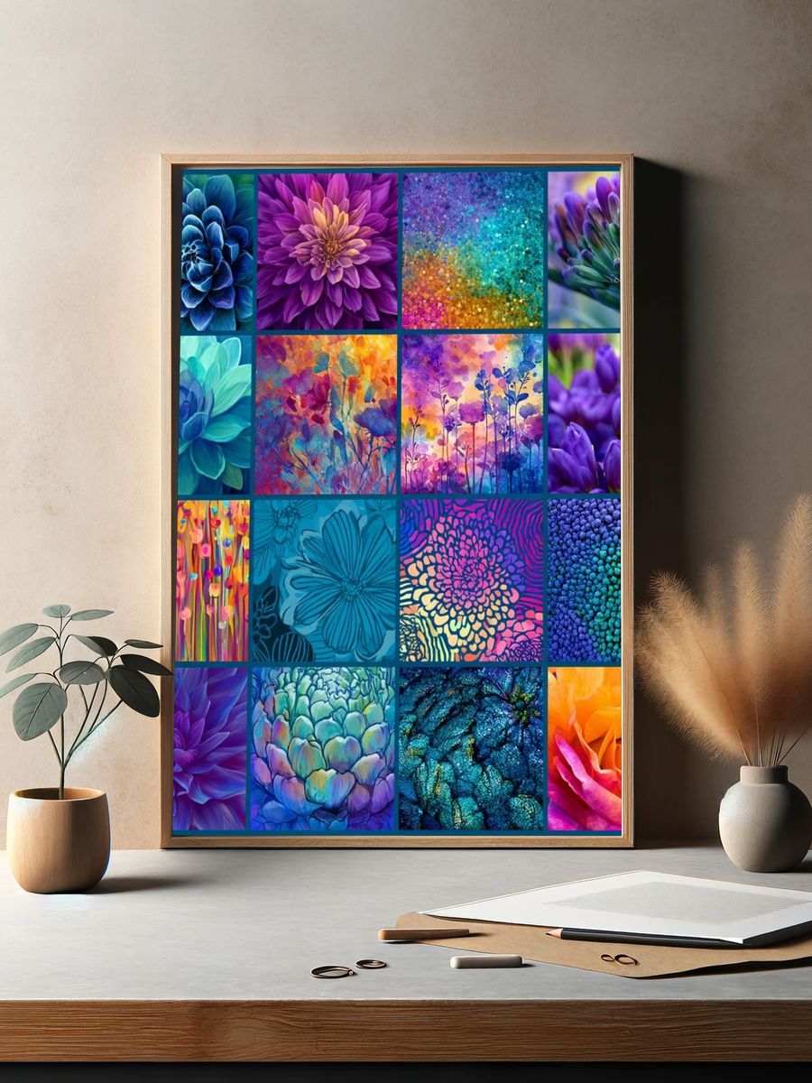 Colorful Floral Collage Poster. — room view 2