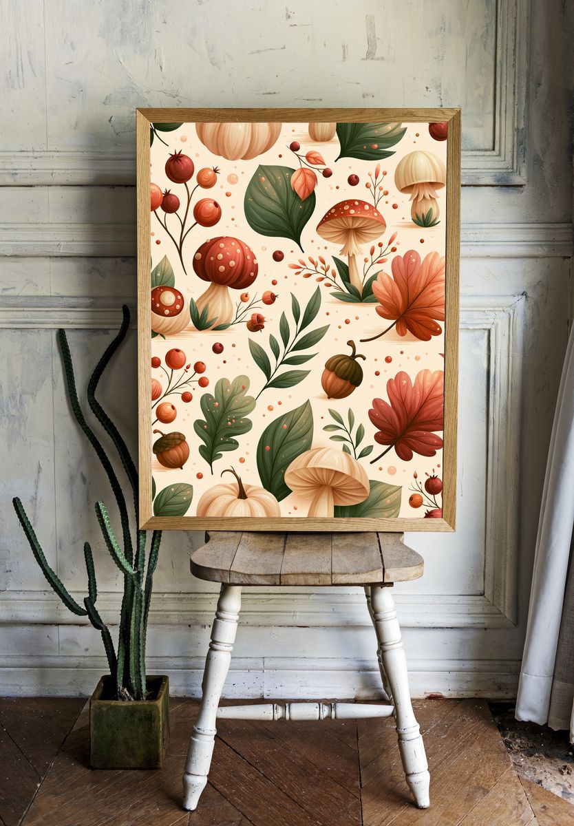 Autumn Mushrooms Botanical Print. room preview