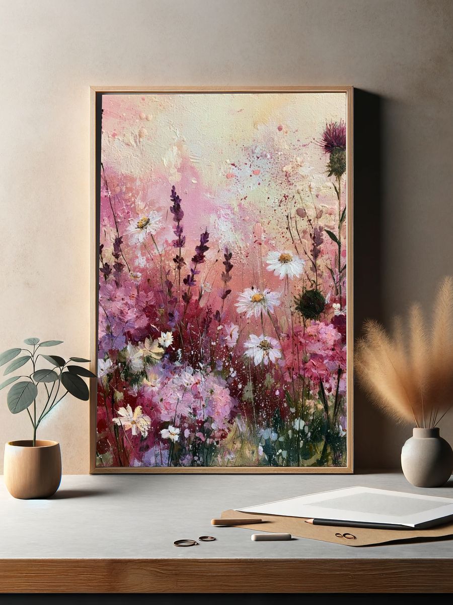 Pink Wildflower Meadow Print. — room view 2