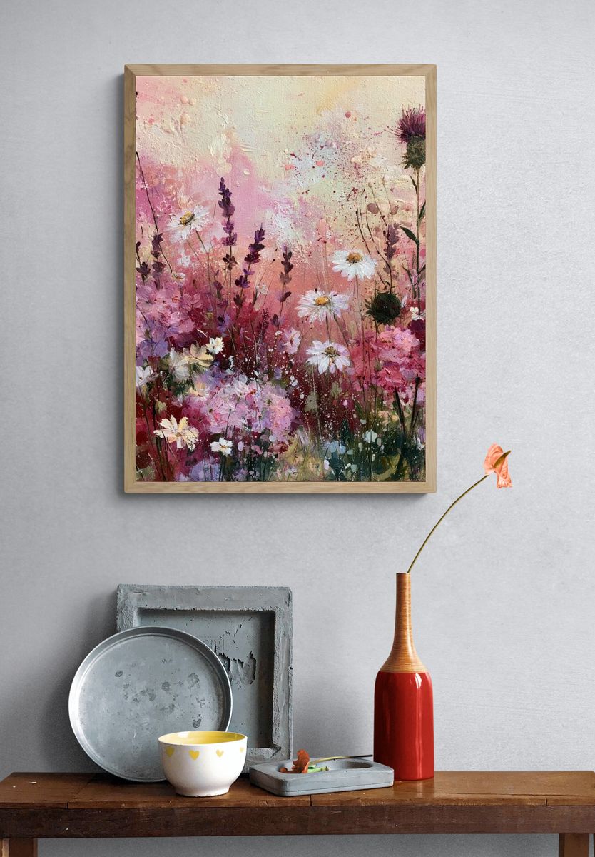 Pink Wildflower Meadow Print. — room view 3
