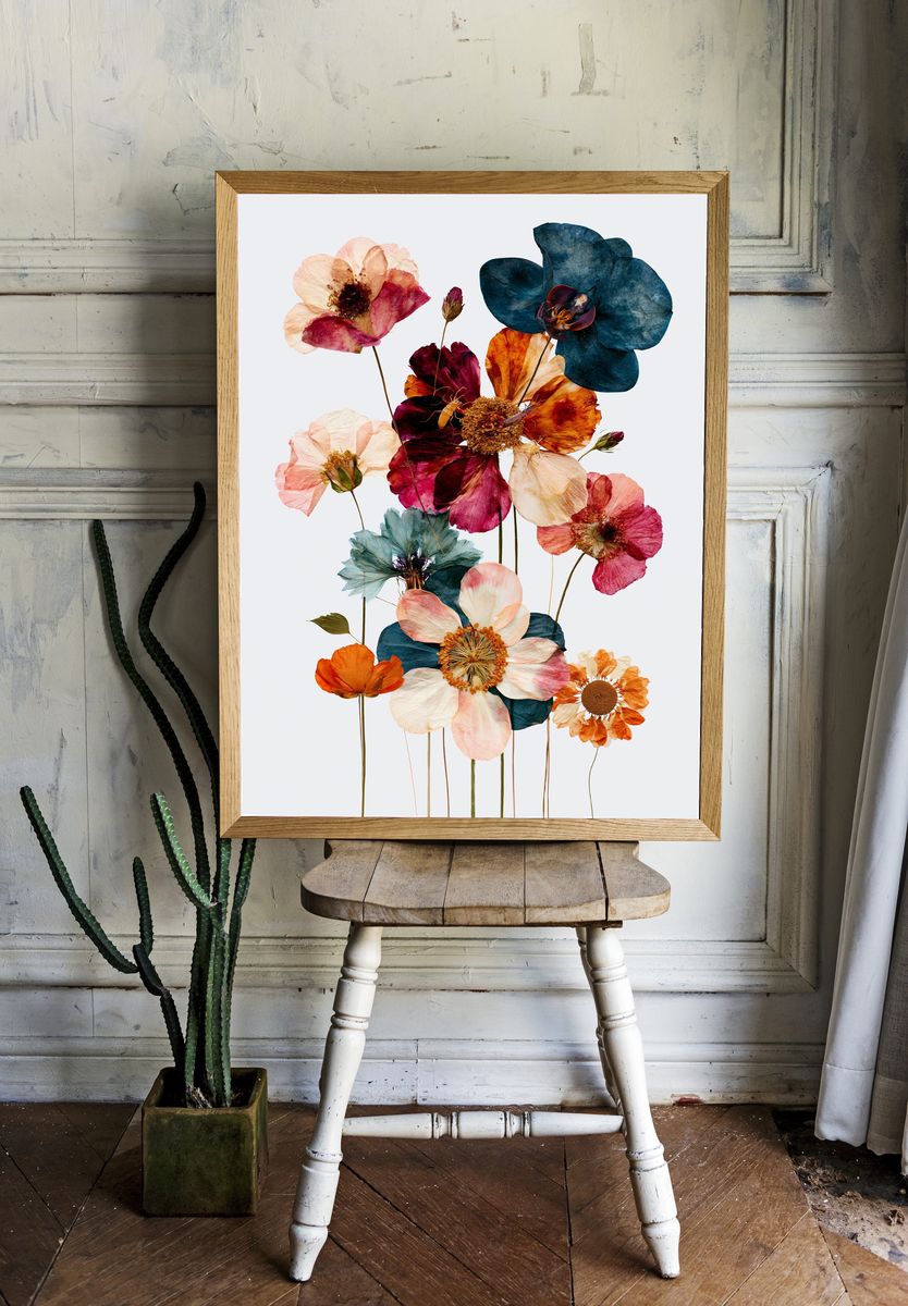 Pressed Poppy Bouquet Botanical Print. — room view 1