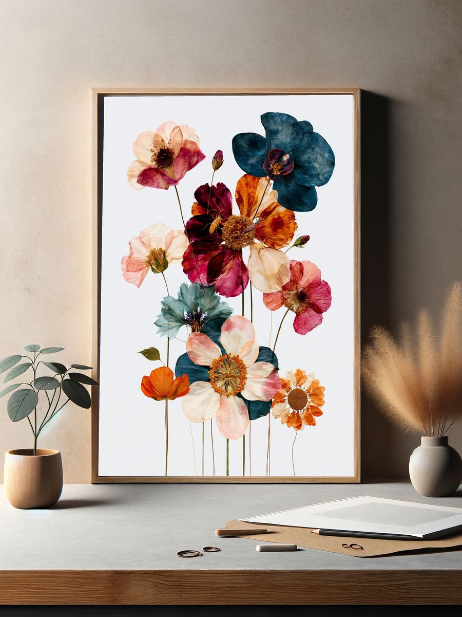 Pressed Poppy Bouquet Botanical Print. — room view 2