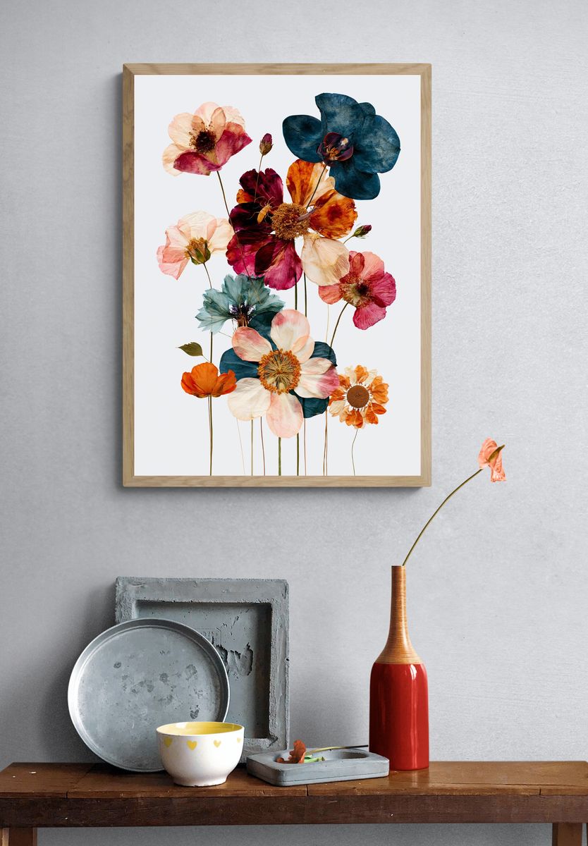 Pressed Poppy Bouquet Botanical Print. — room view 3