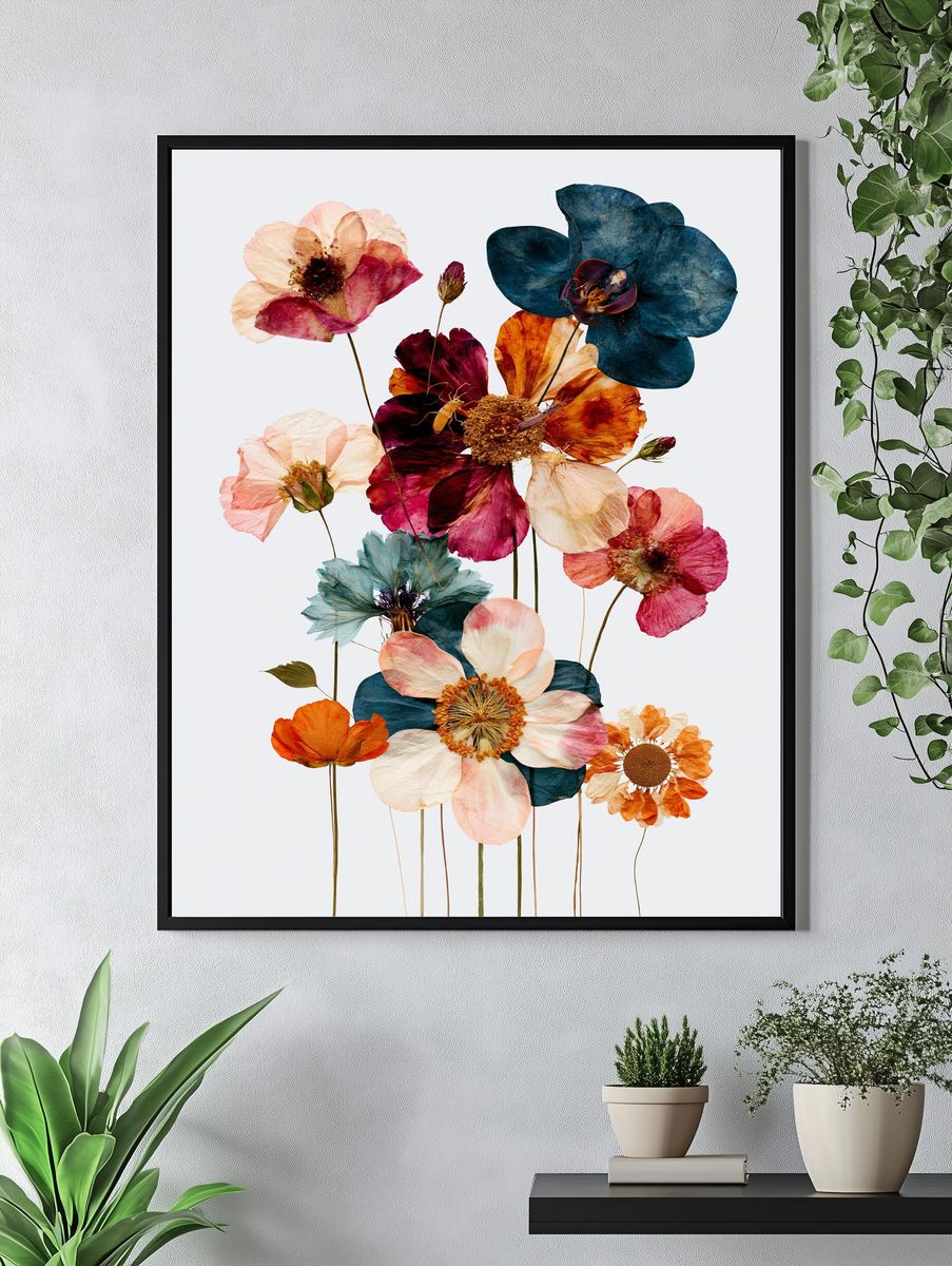 Pressed Poppy Bouquet Botanical Print. — room view 4