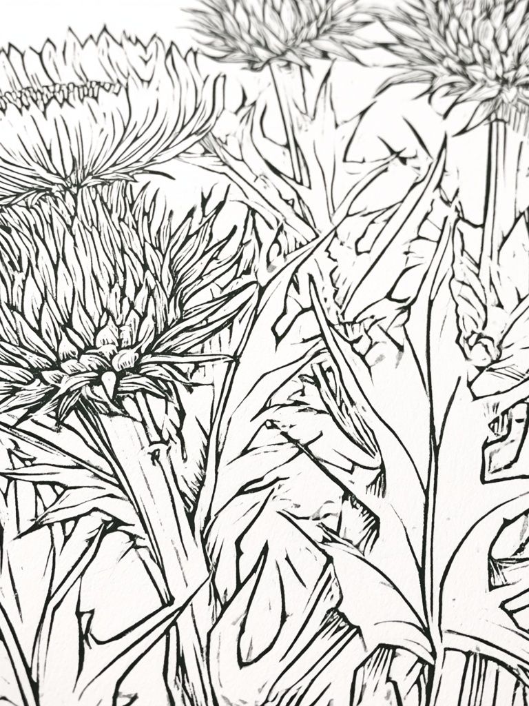 Thistle Bloom Line Art Poster. poster detail