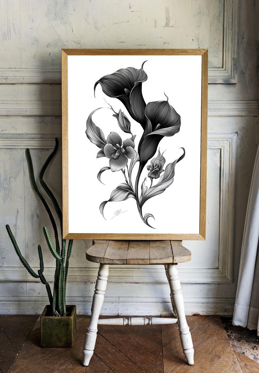 Calla Lily Botanical Ink Poster room preview