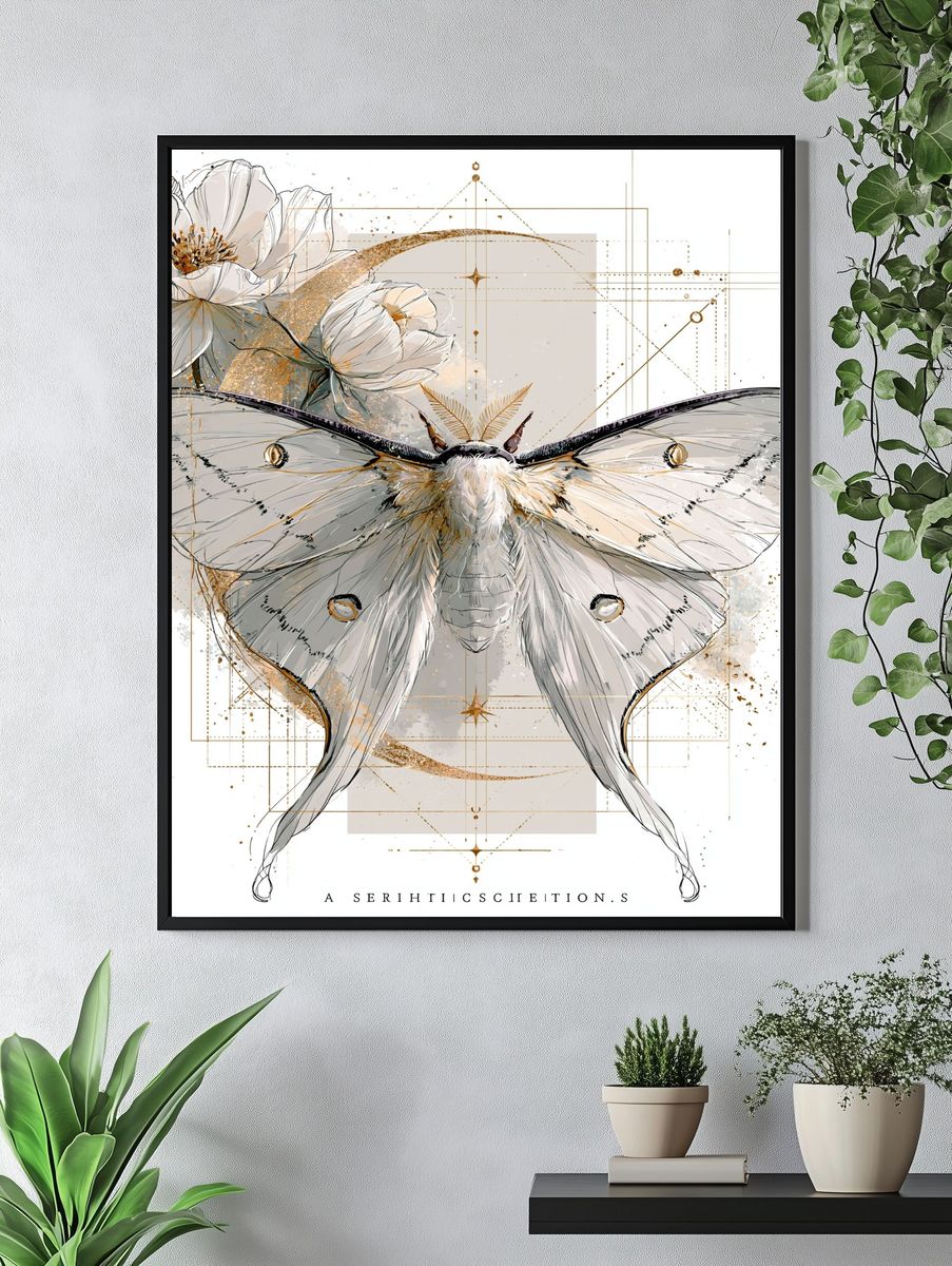 Moth and Blossom Botanical Print. — room view 4