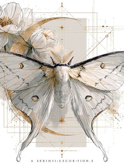 Moth and Blossom Botanical Print.