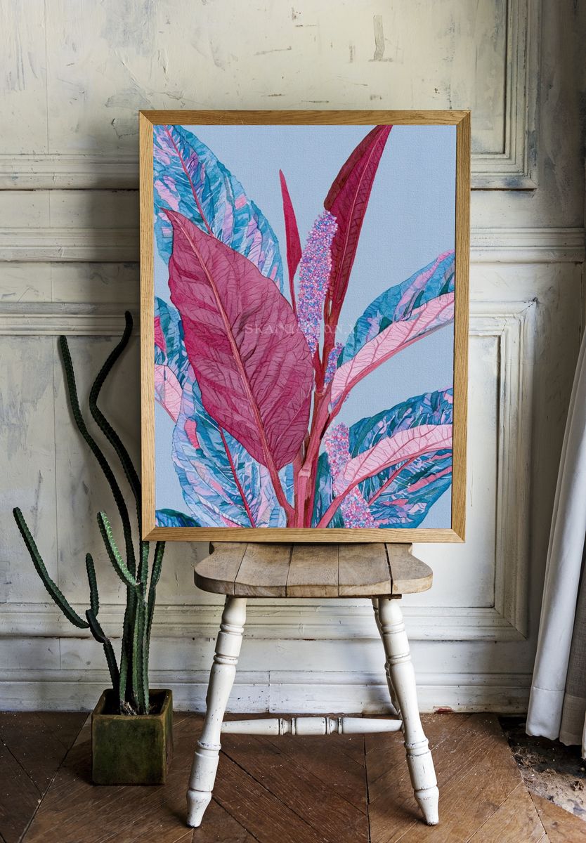 Tropical Leaves Watercolor Print. room preview