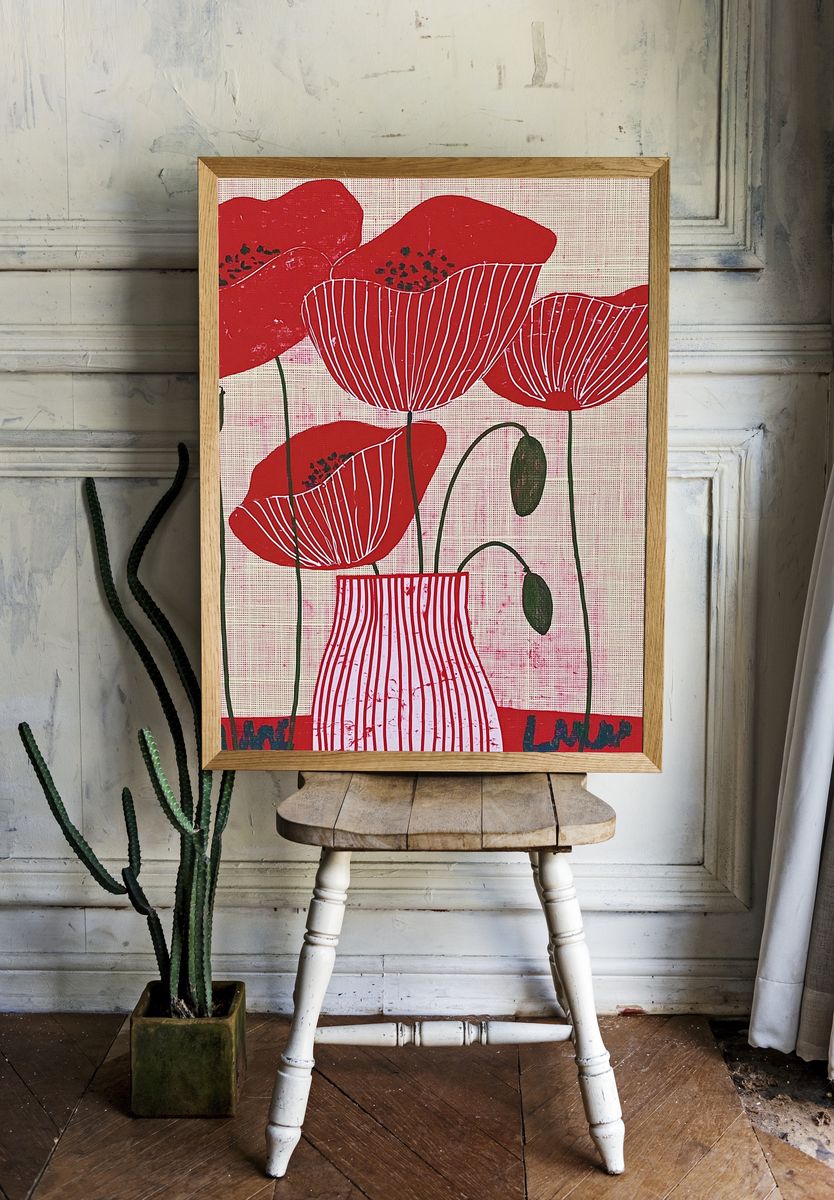 Red Poppy Field Illustration Poster. — room view 1