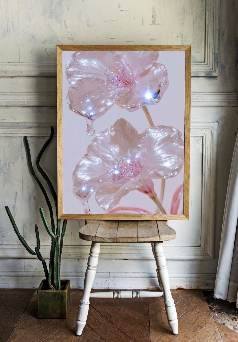 Pearl Blossom Botanical Print. room preview