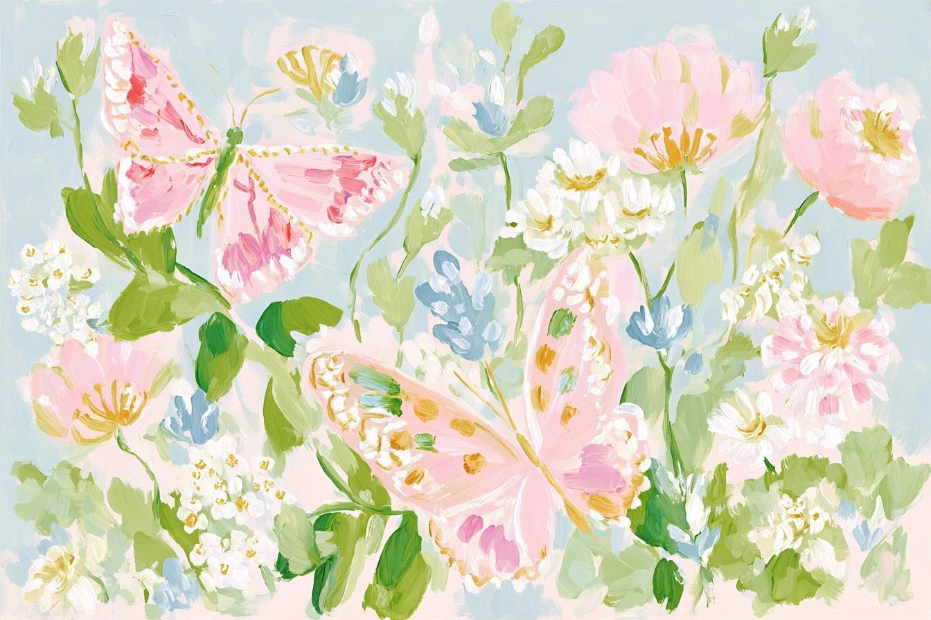 Pastel Butterfly Garden Print. poster — botanical art