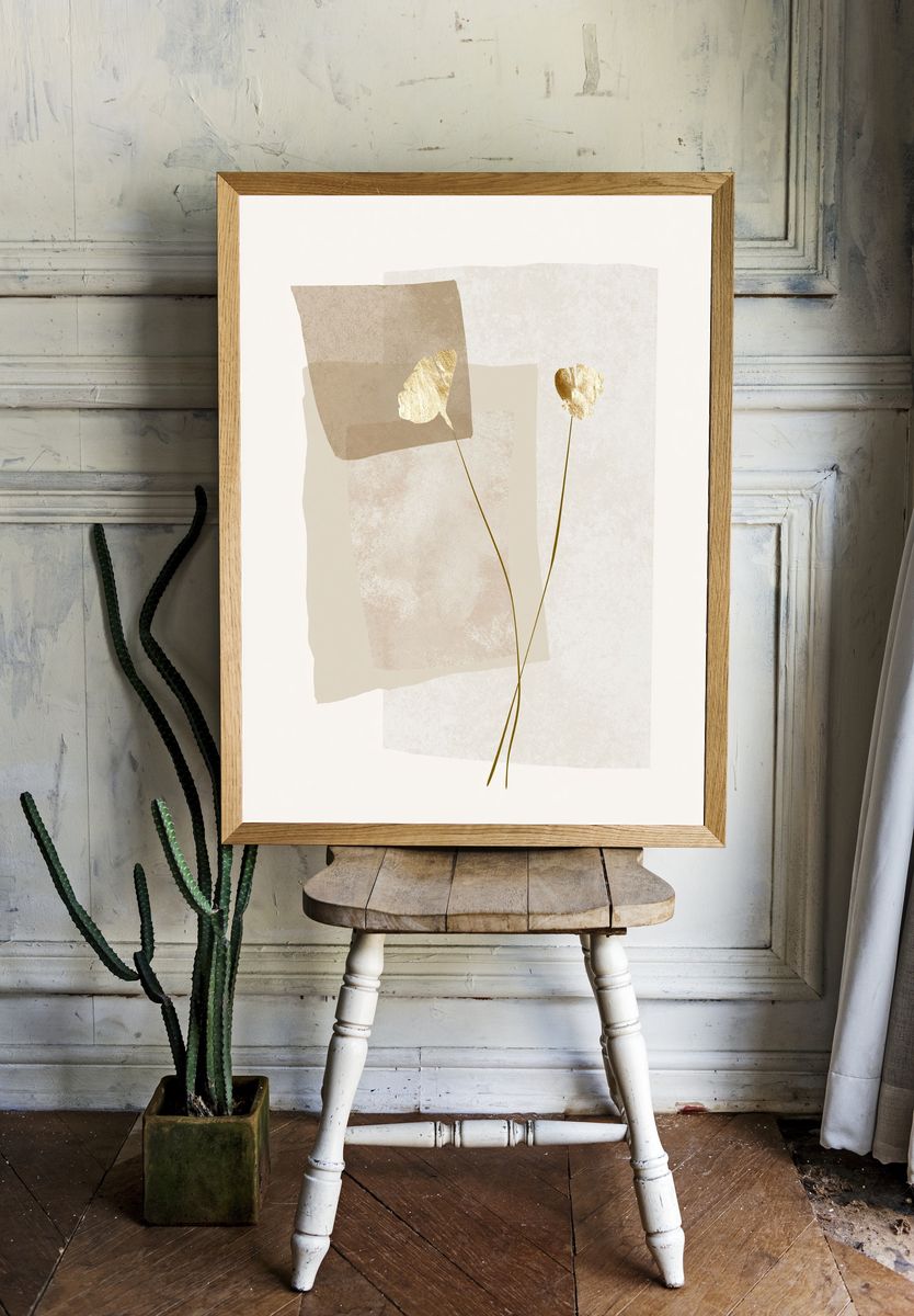 Minimalist Gold Floral Poster. — room view 1
