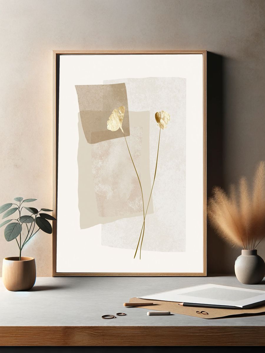 Minimalist Gold Floral Poster. — room view 2