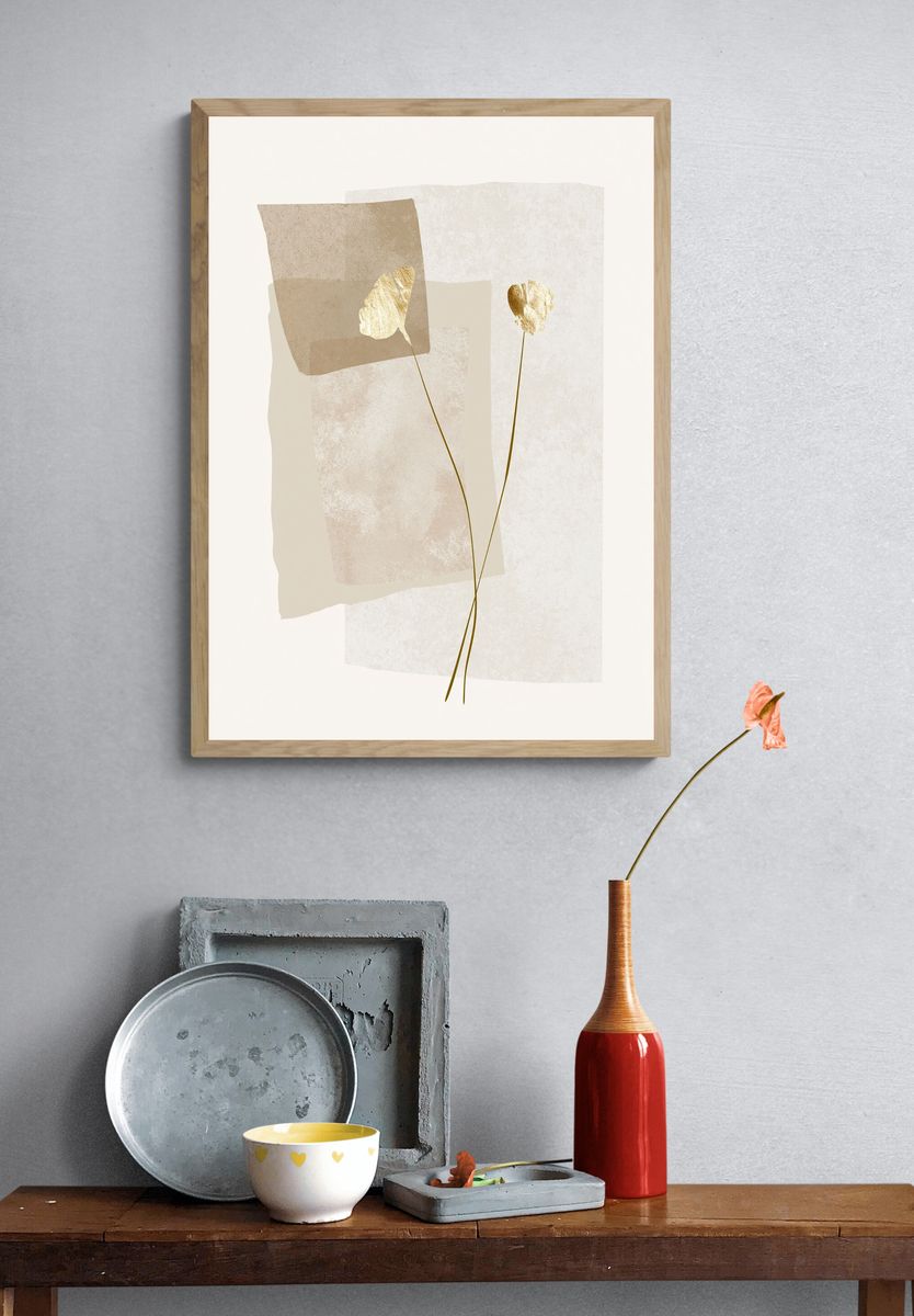 Minimalist Gold Floral Poster. — room view 3