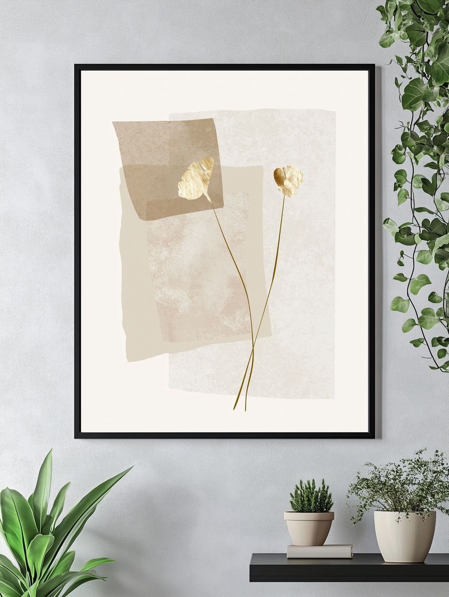 Minimalist Gold Floral Poster. — room view 4