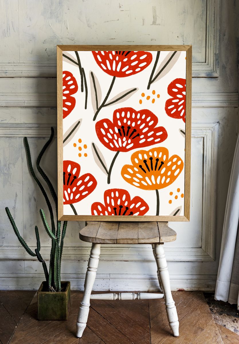 Red Floral Pattern Print. — room view 1