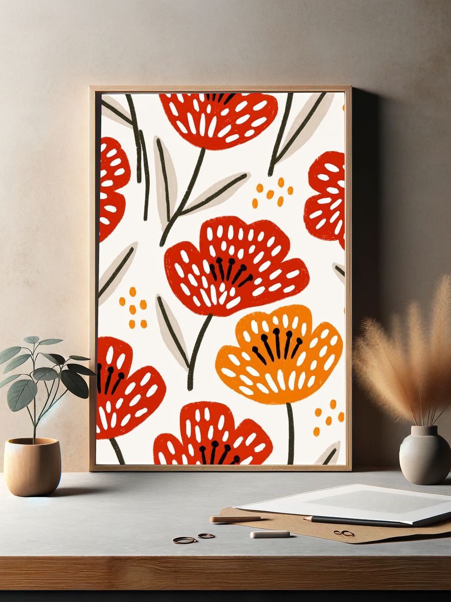 Red Floral Pattern Print. — room view 2