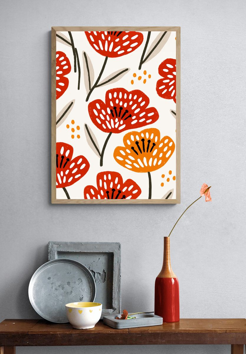 Red Floral Pattern Print. — room view 3