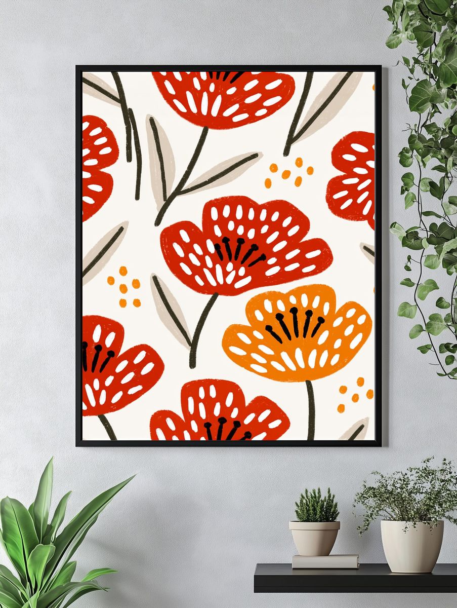 Red Floral Pattern Print. — room view 4