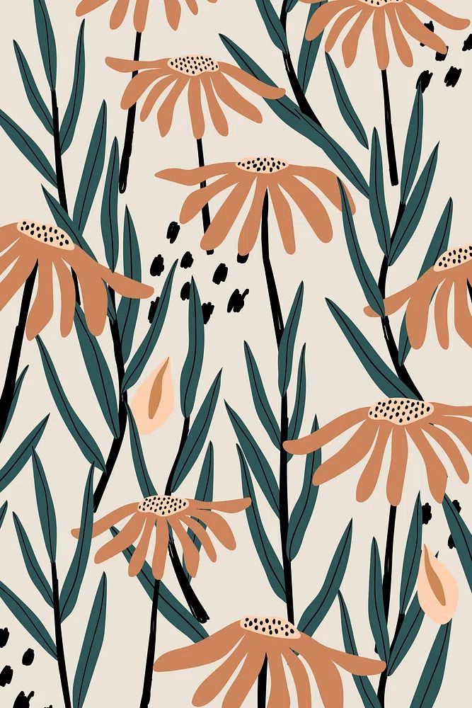 Brown daisy patterned beige background. poster detail