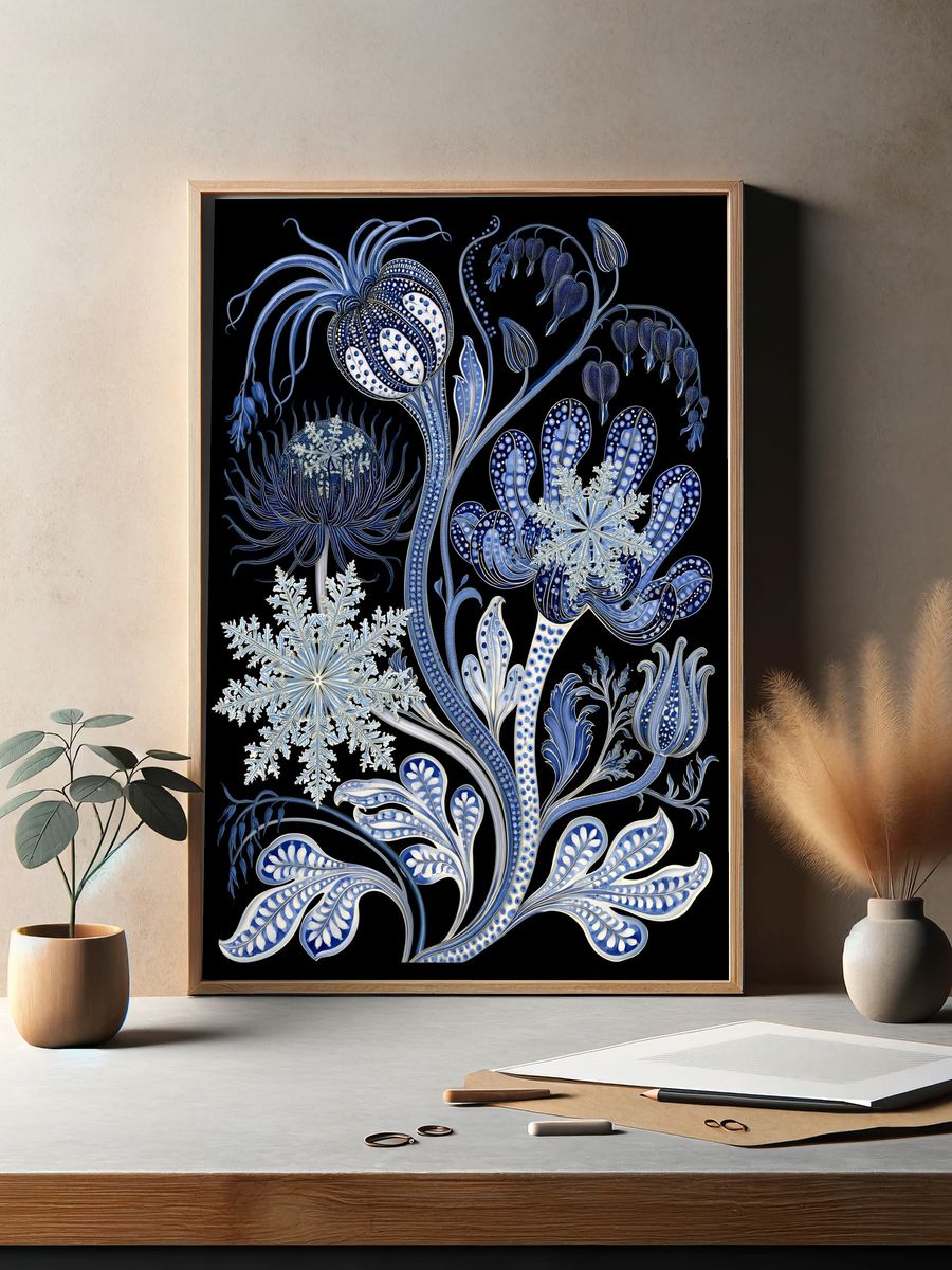 Blue Botanical Winter Poster. — room view 2