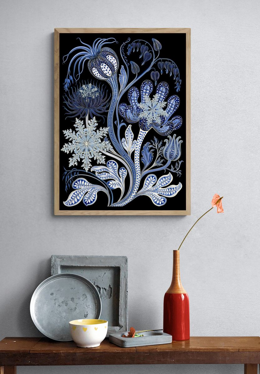 Blue Botanical Winter Poster. — room view 3