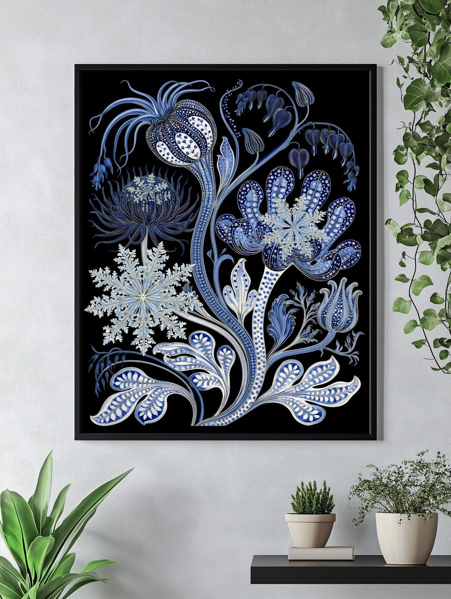 Blue Botanical Winter Poster. — room view 4