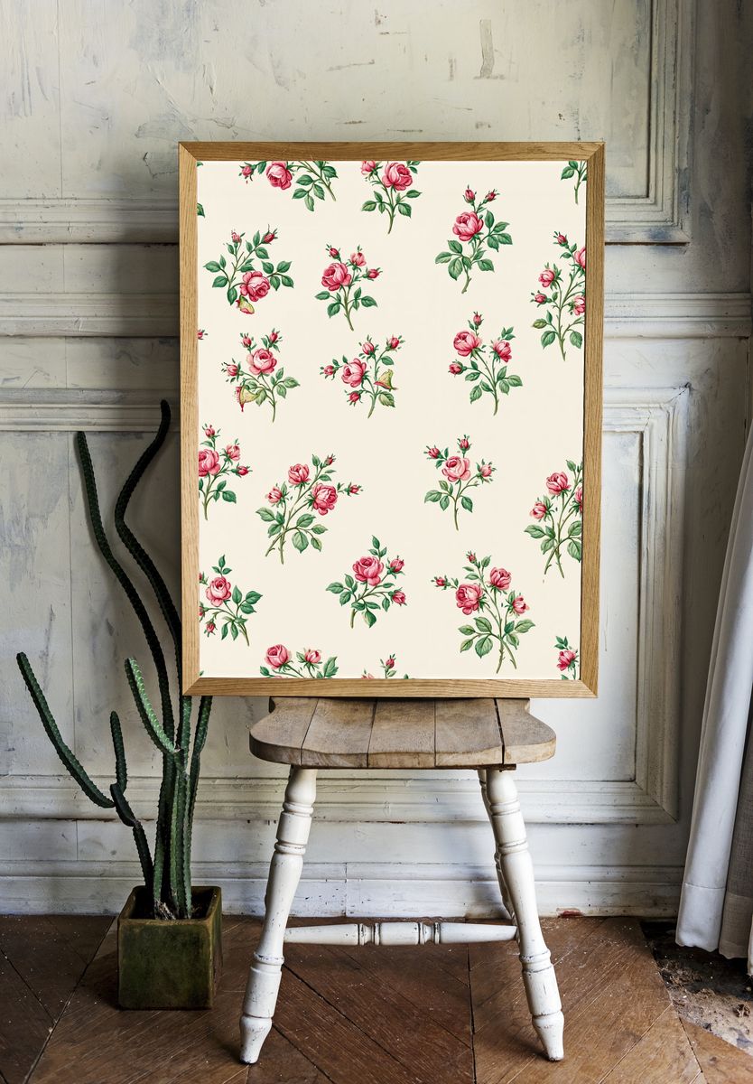 Pink Rose Botanical Pattern Poster. room preview