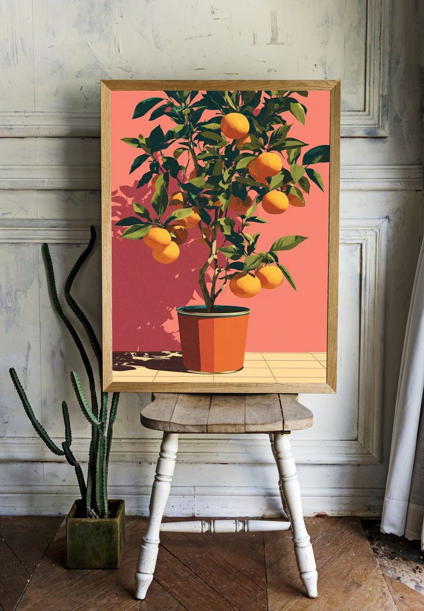 Potted Citrus Tree Illustration Poster. room preview
