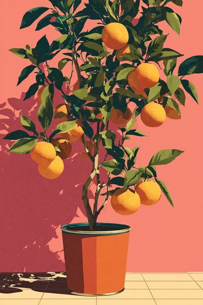 Potted Citrus Tree Illustration Poster. poster print