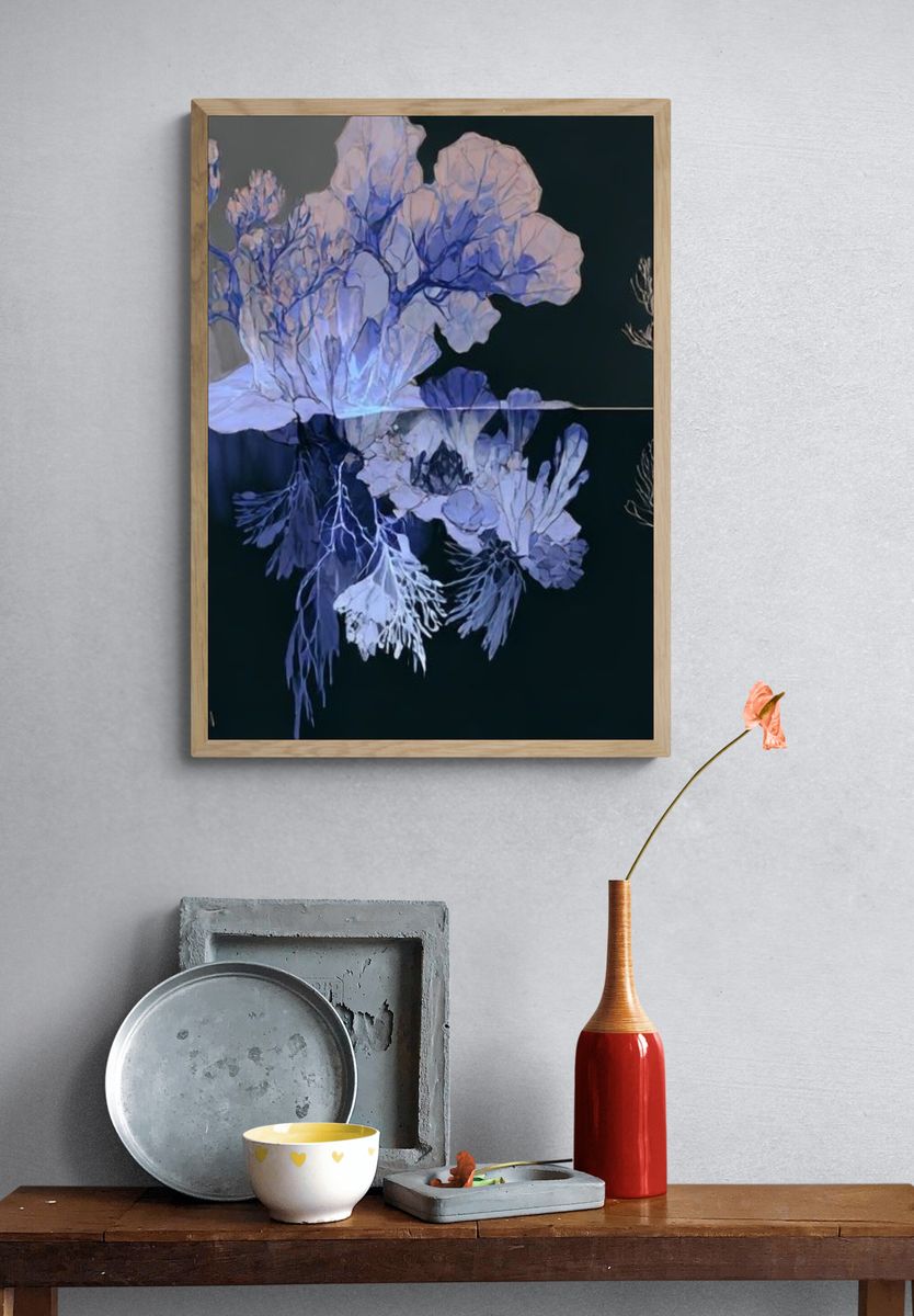 Purple floral background, flower graphic. — room view 3